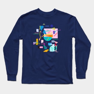 Nostalgia Retro Vintage Geometric Collage Pop Long Sleeve T-Shirt